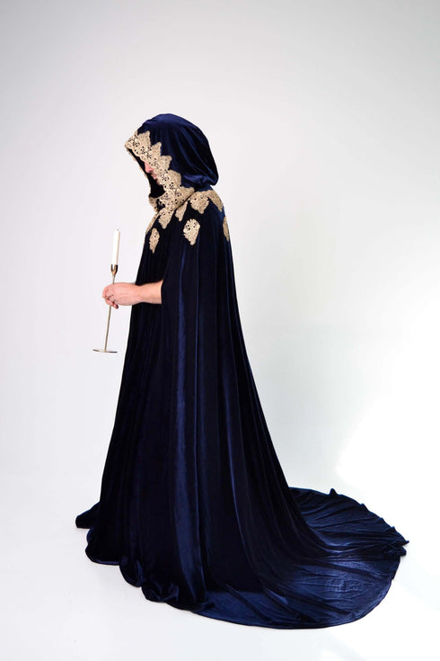 Blue cape gold lace